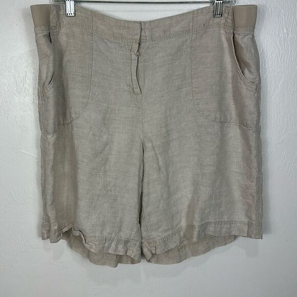 J. Jill Linen Elasticized Waist High Rise Shorts In Beige Size 14 - Picture 1 of 10